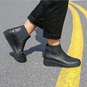 Eileen Fisher Chelsea Wedge washed leather booties boots